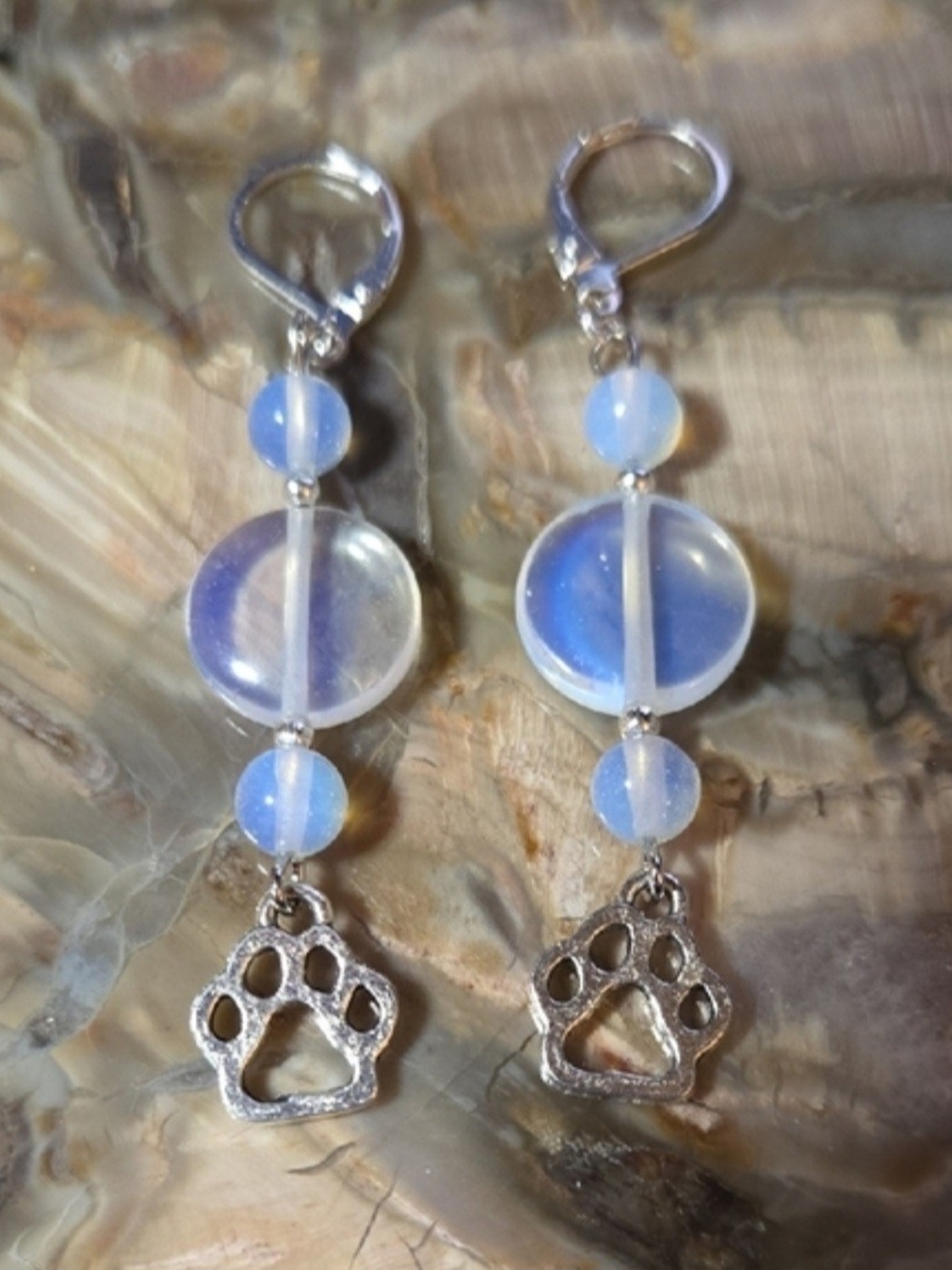 Opalite Bead Paw Charm Dangle Earrings